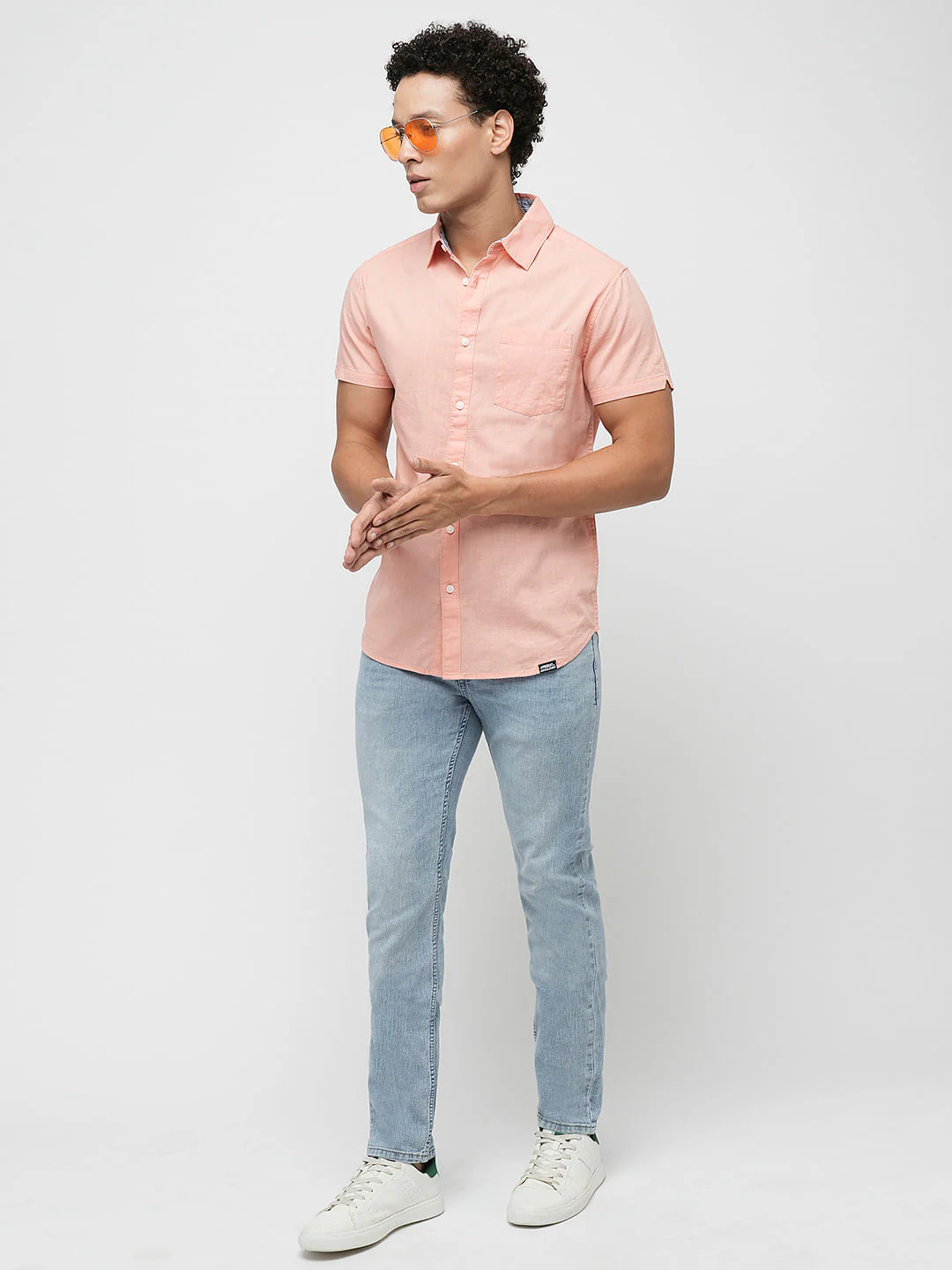 PRODUKT by JACK&JONES Peach Cotton Short Sleeves Shirt - Image 5
