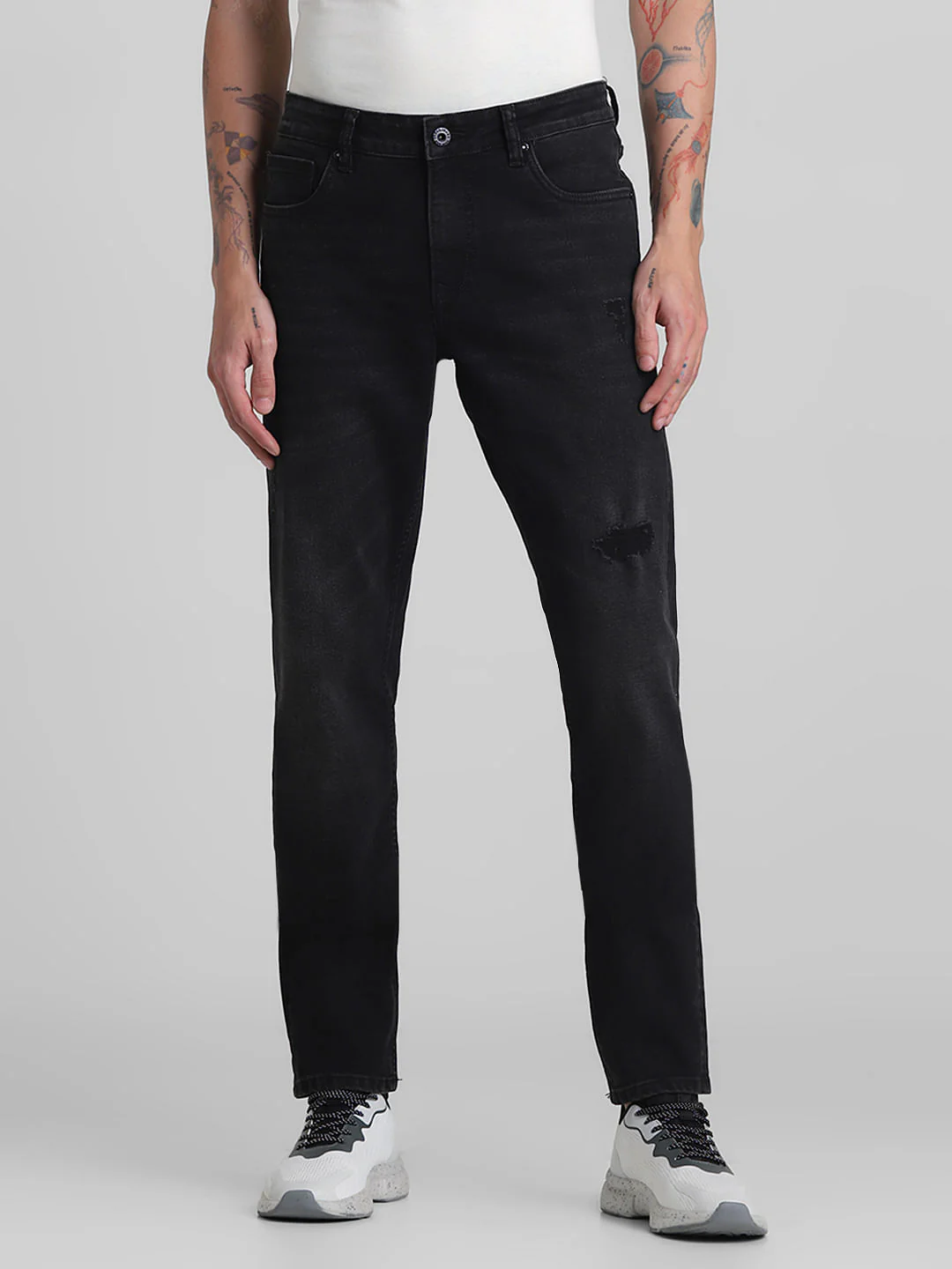 Black Low Rise Distressed Glenn Slim Jeans