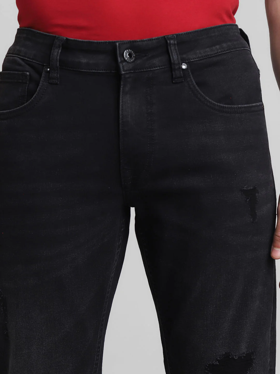 Black Mid Rise Distressed Brak Slim Jeans - Image 4