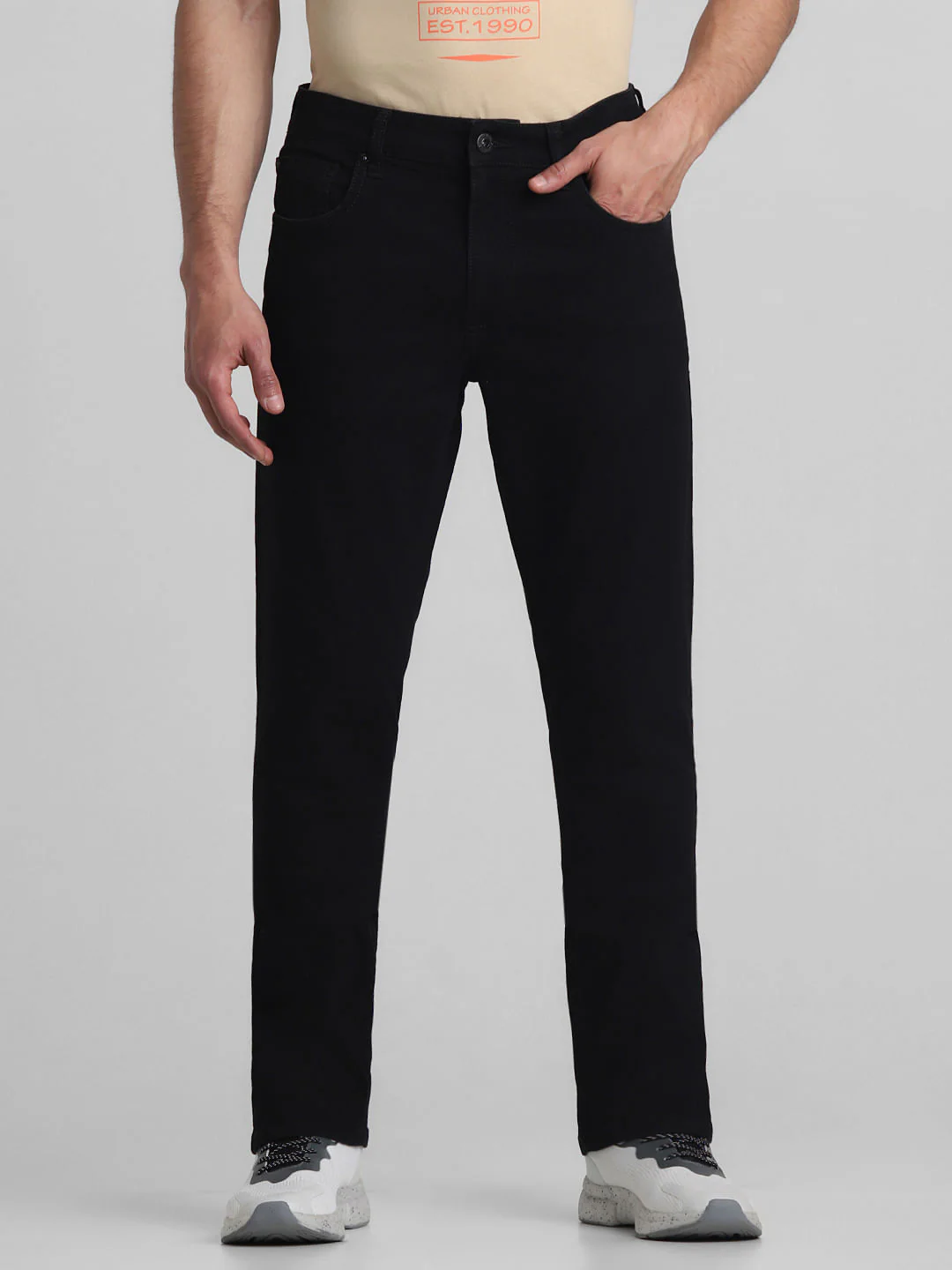 Black Mid Rise Clark Regular Fit Jeans