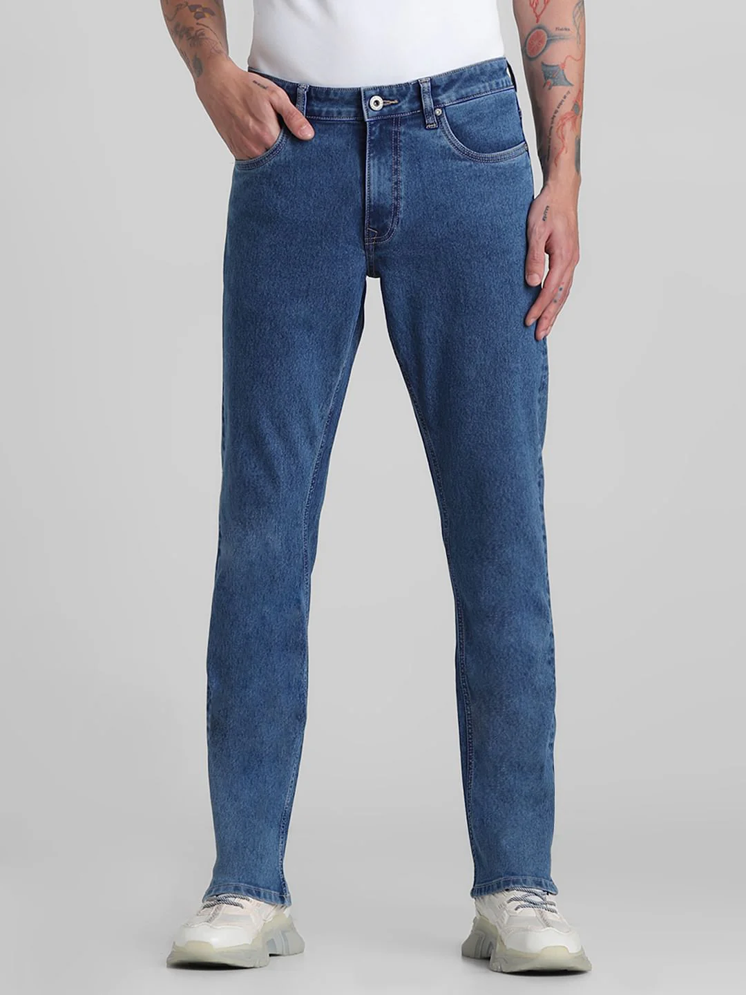 Light Blue Mid Rise Regular Fit Jeans
