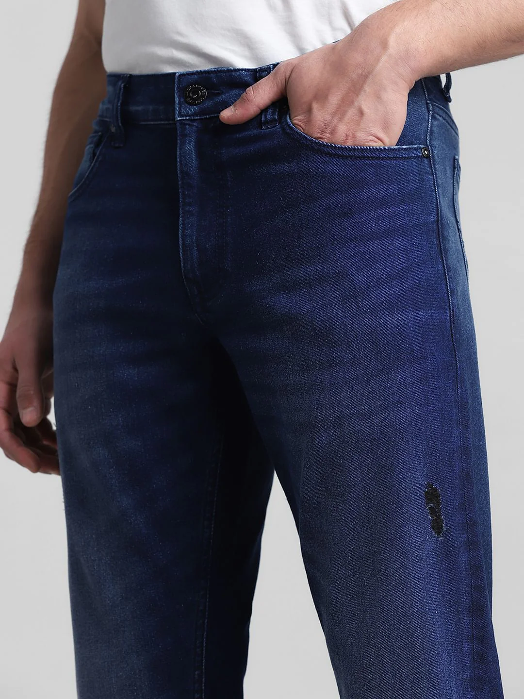 Dark Blue Low Rise Distressed Glenn Slim Jeans - Image 4