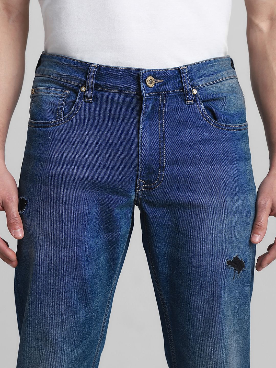 Blue Low Rise Distressed Glenn Slim Jeans - Image 4