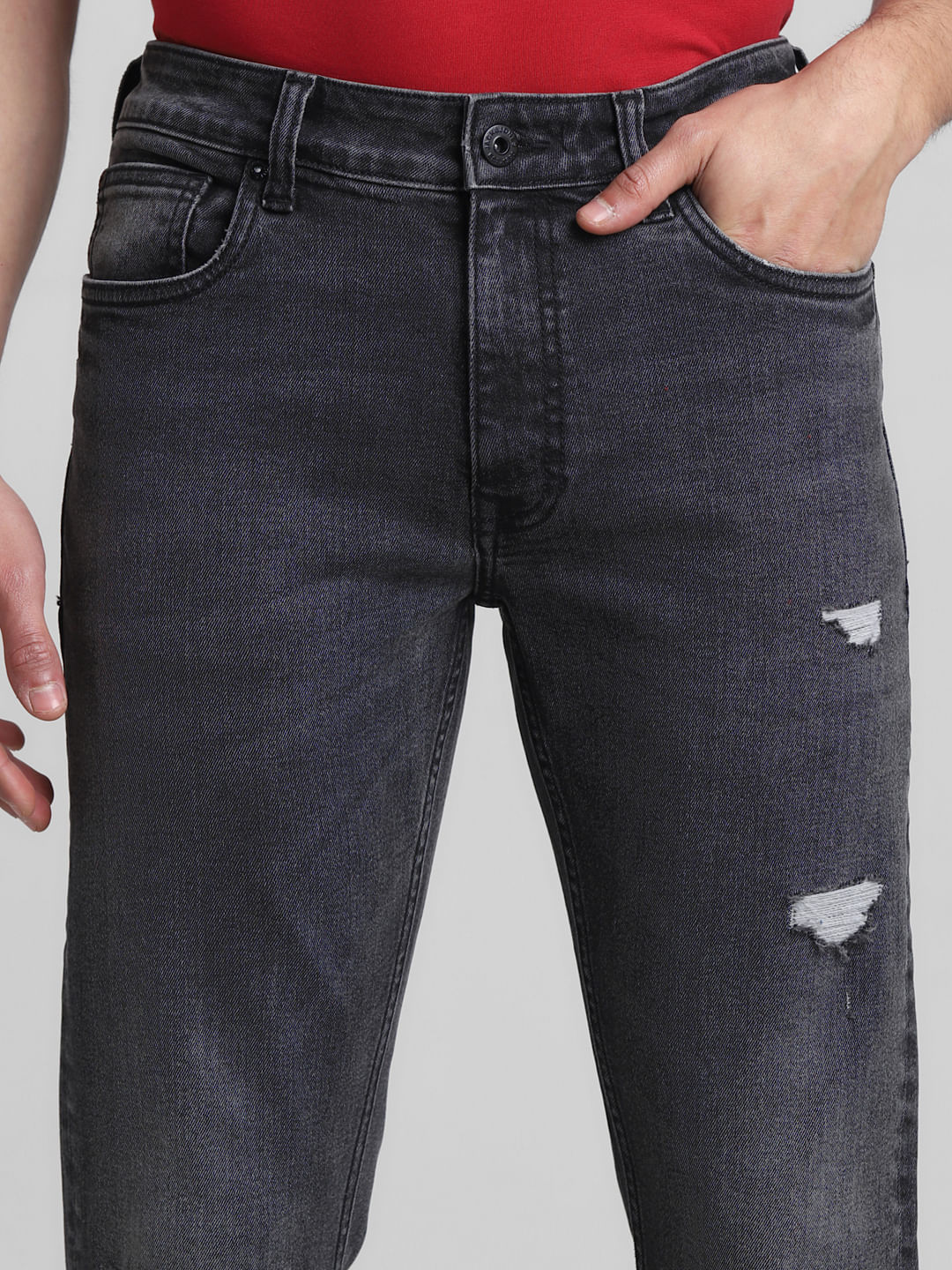 Grey Low Rise Distressed Ben Skinny Jeans - Image 4
