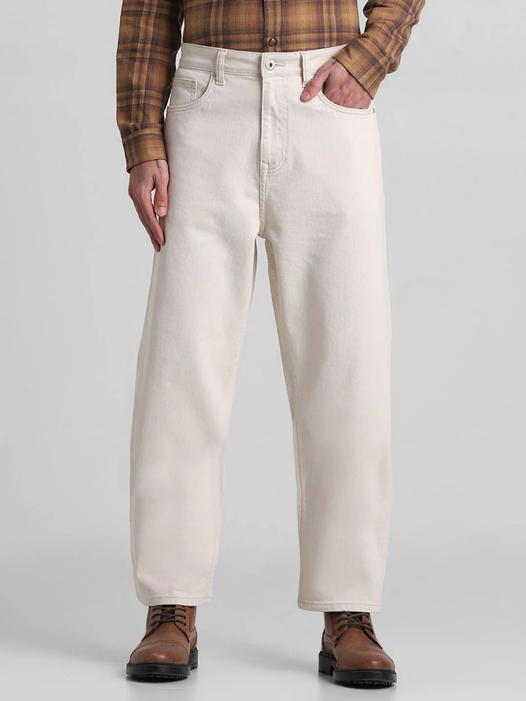 Ecru High Rise Dario Loose Fit Jeans