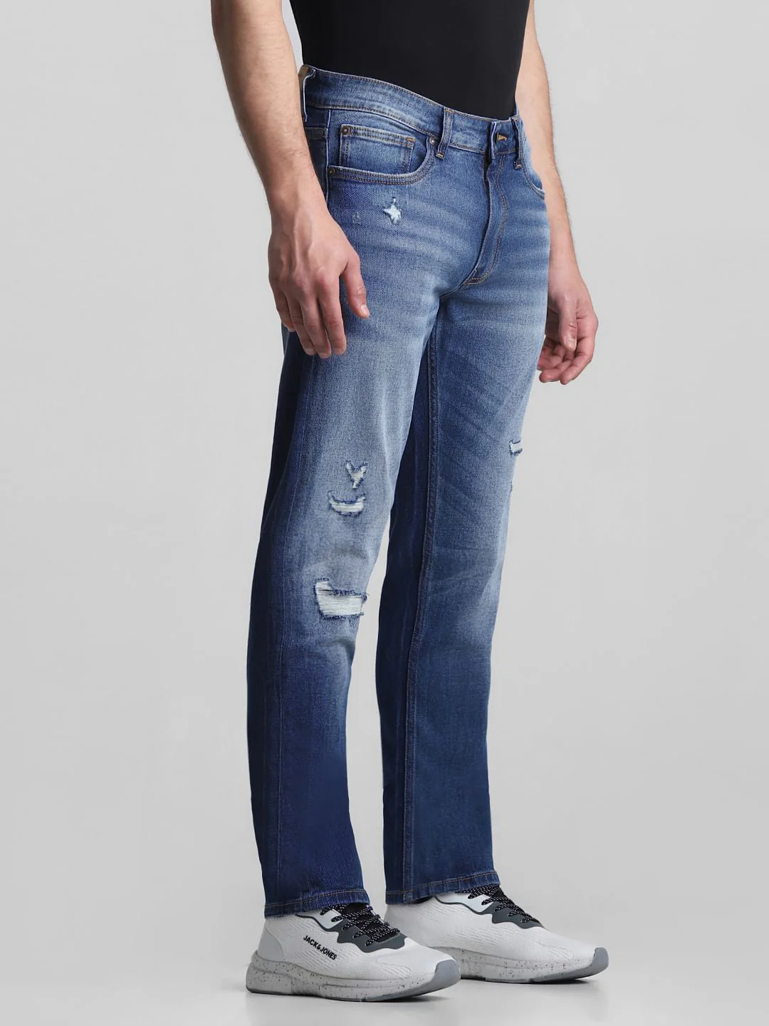 Blue Low Rise Distressed Tim Anti Fit Jeans - Image 2