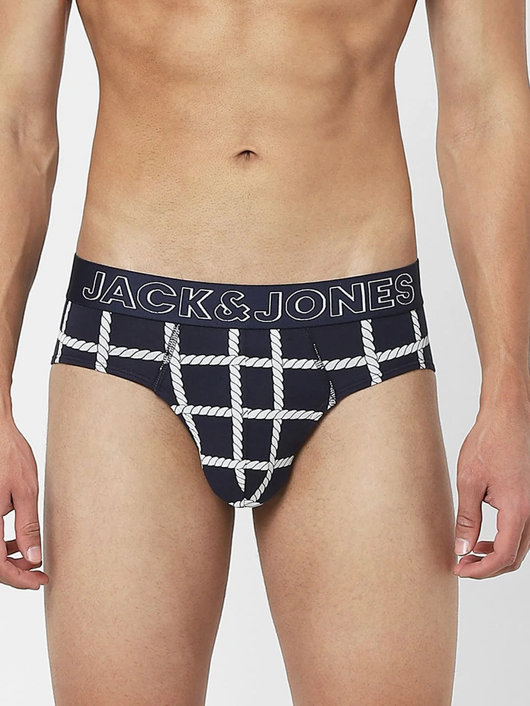 Navy Blue Rope Check Print Briefs