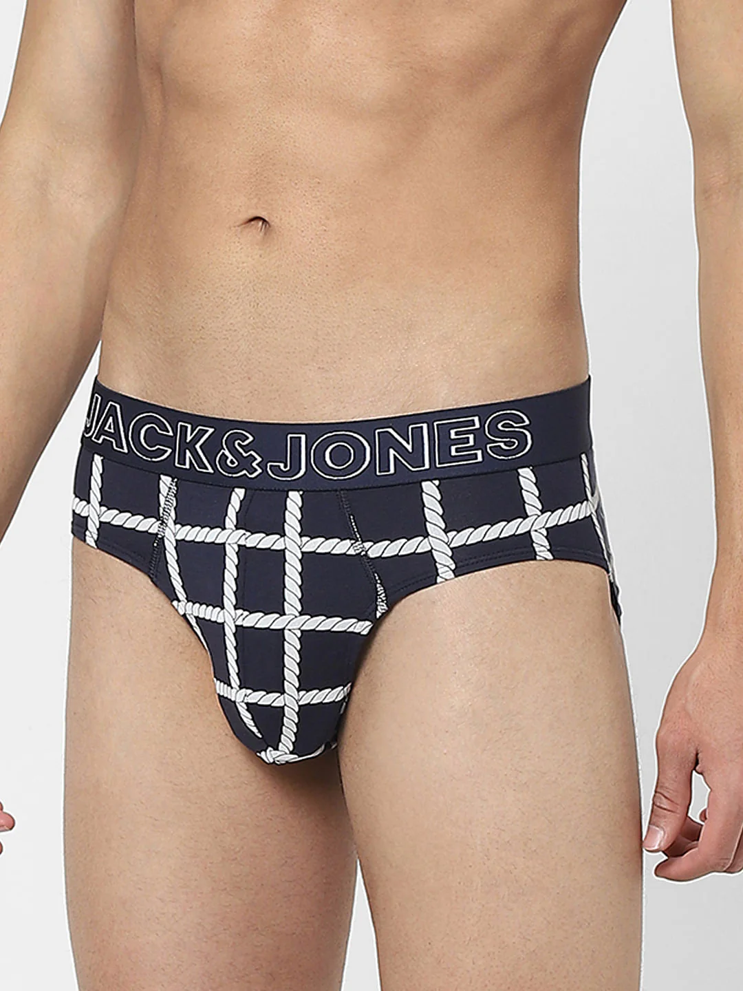 Navy Blue Rope Check Print Briefs - Image 2