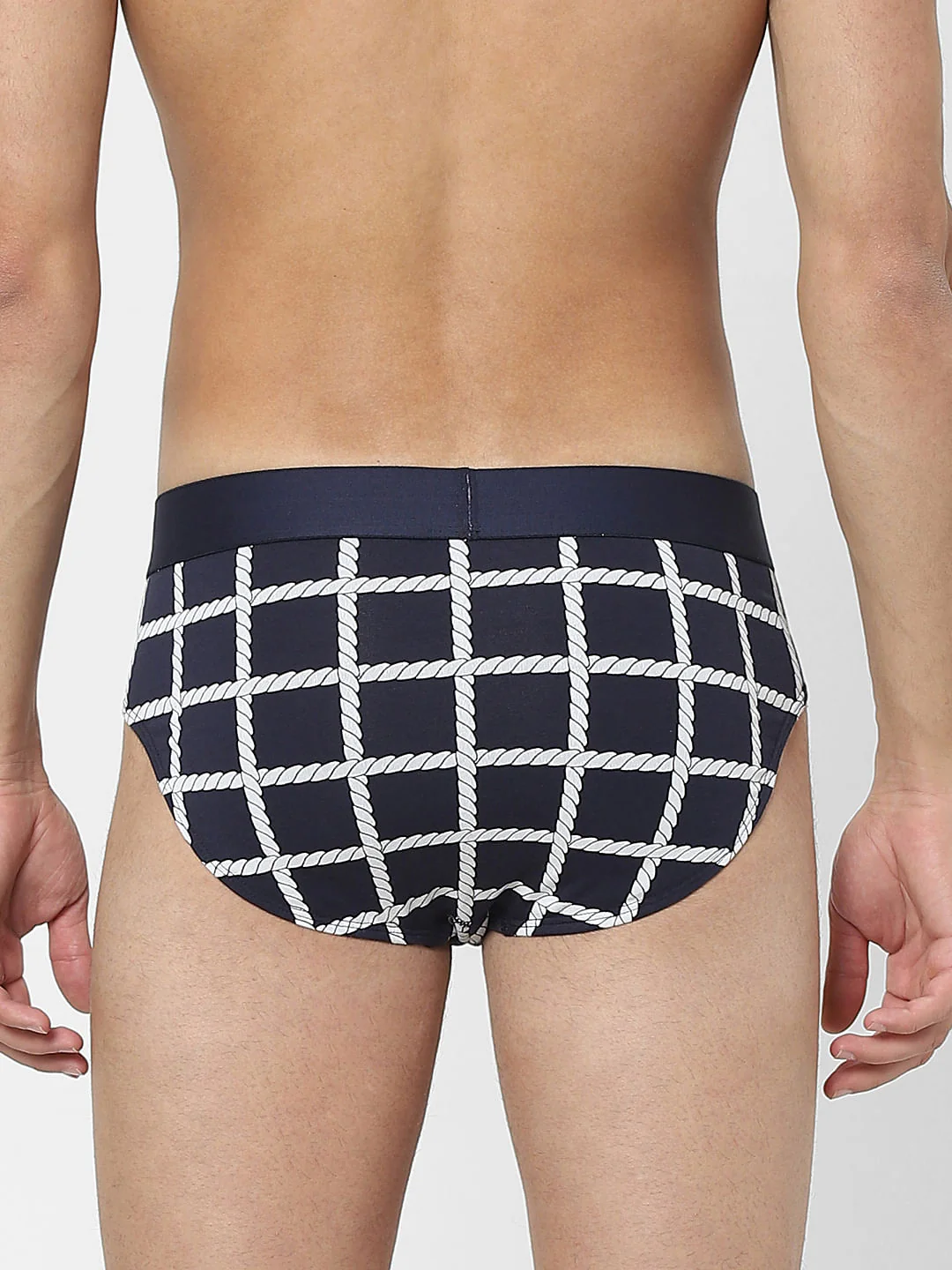 Navy Blue Rope Check Print Briefs - Image 3