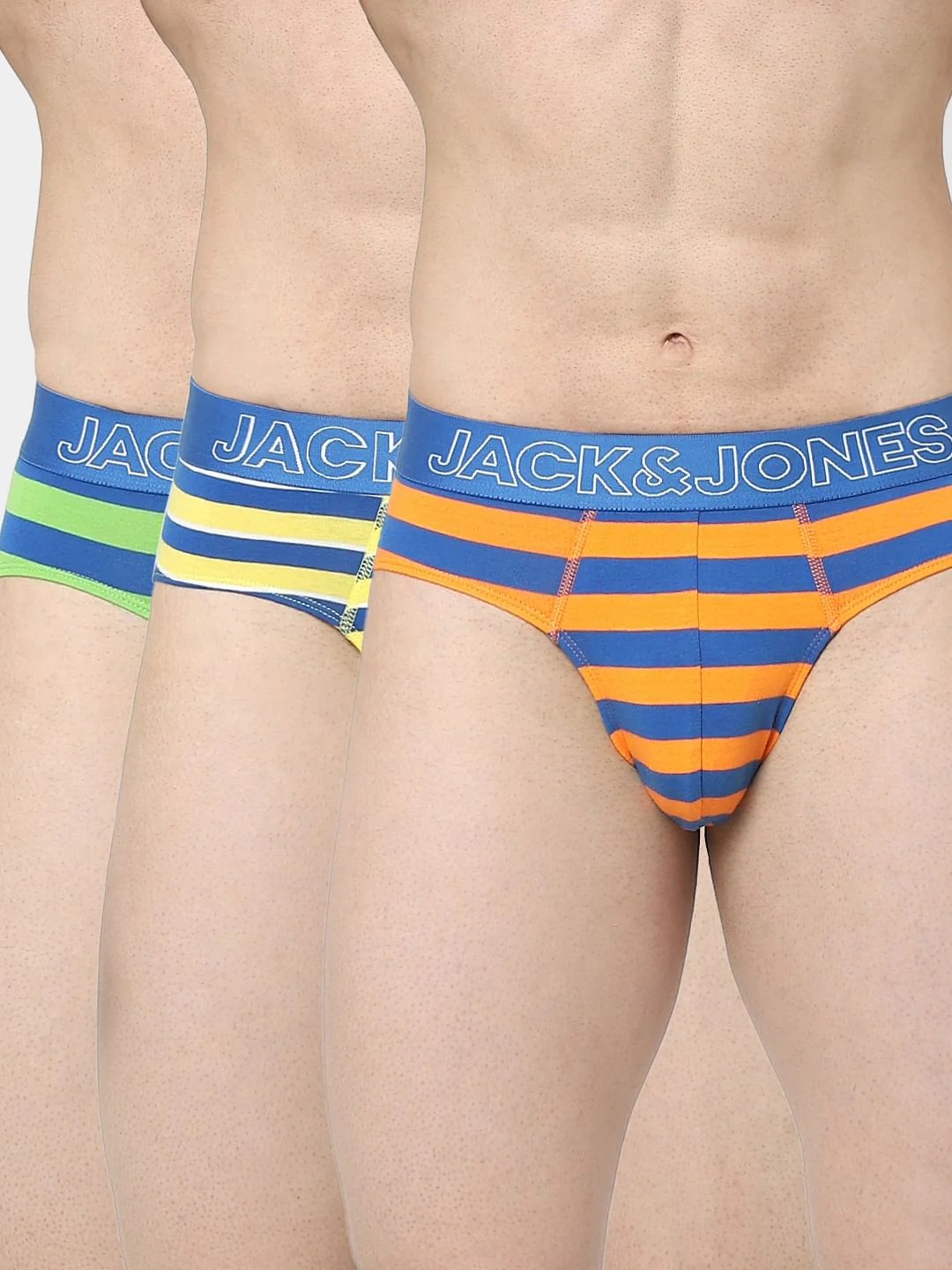Pack Of 3 Orange, Blue & Green Striped Briefs