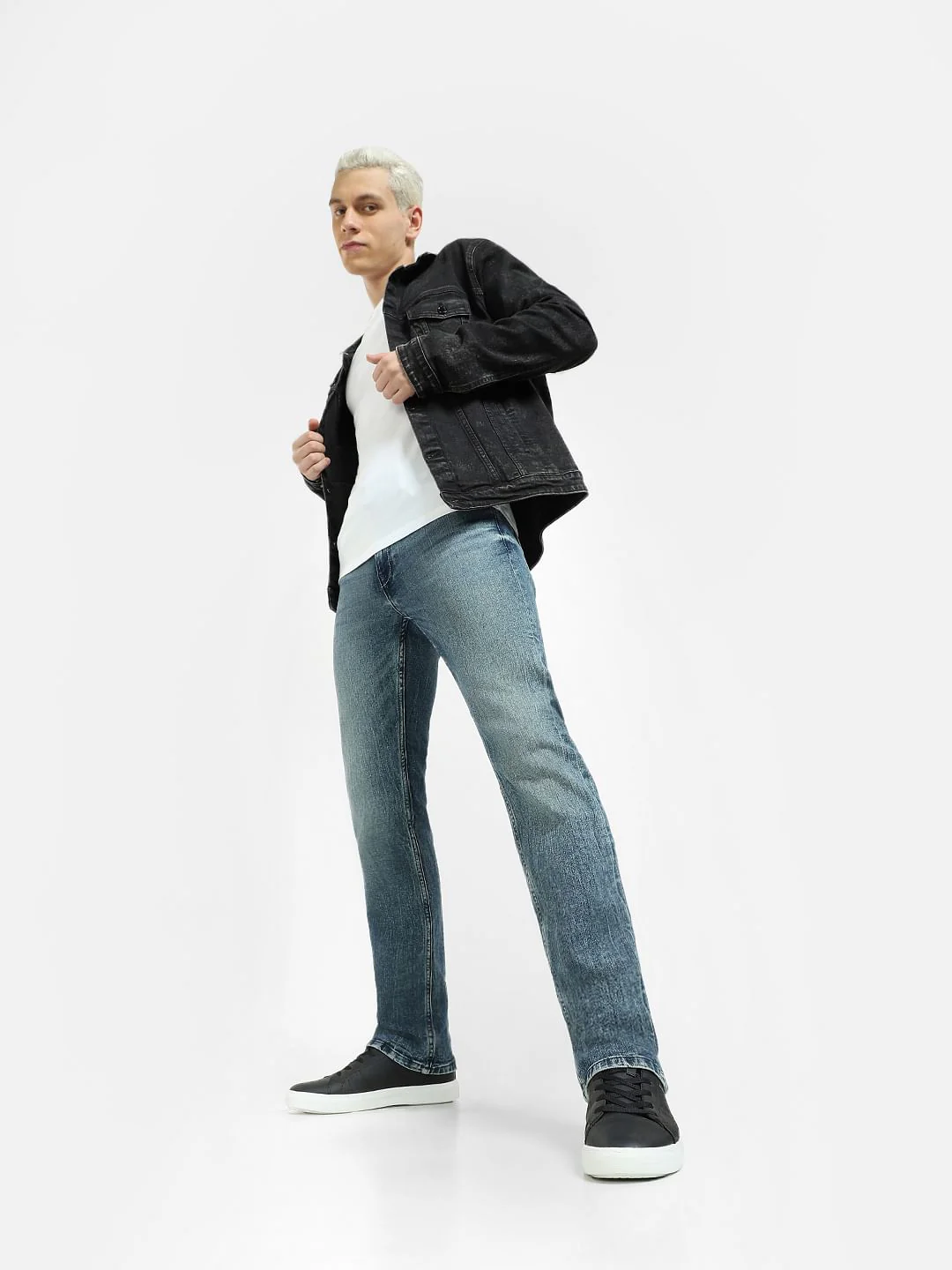 Blue Mid Rise Washed Clark Regular Jeans