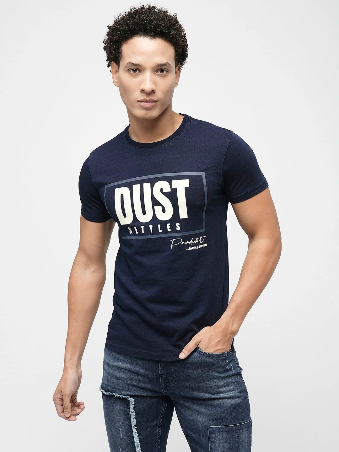 PRODUKT by JACK&JONES Blue Printed Crew Neck T-shirt - Image 2