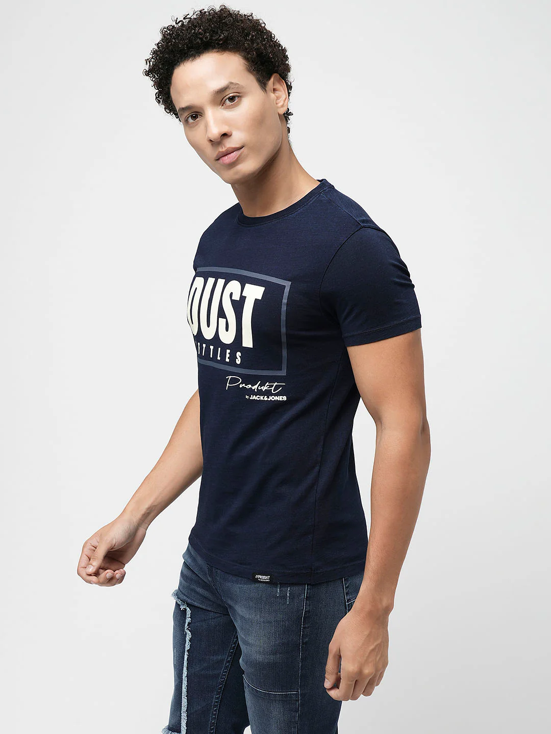 PRODUKT by JACK&JONES Blue Printed Crew Neck T-shirt - Image 3