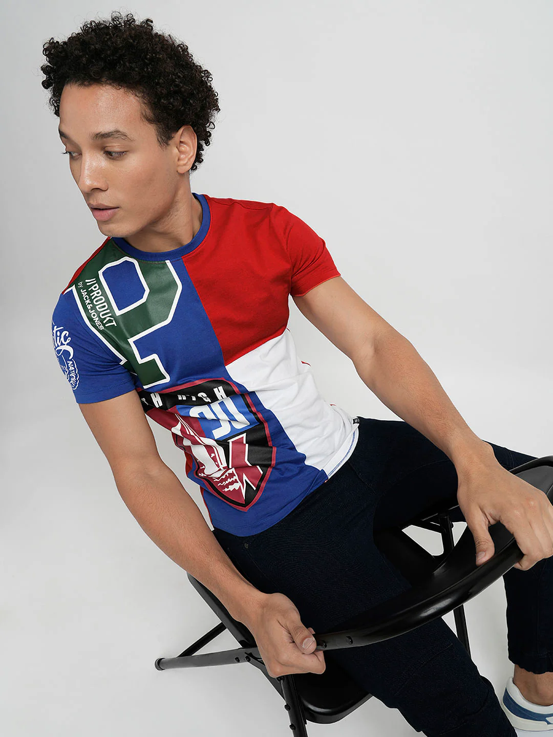 PRODUKT by JACK&JONES Red Colourblocked Crew Neck T-shirt