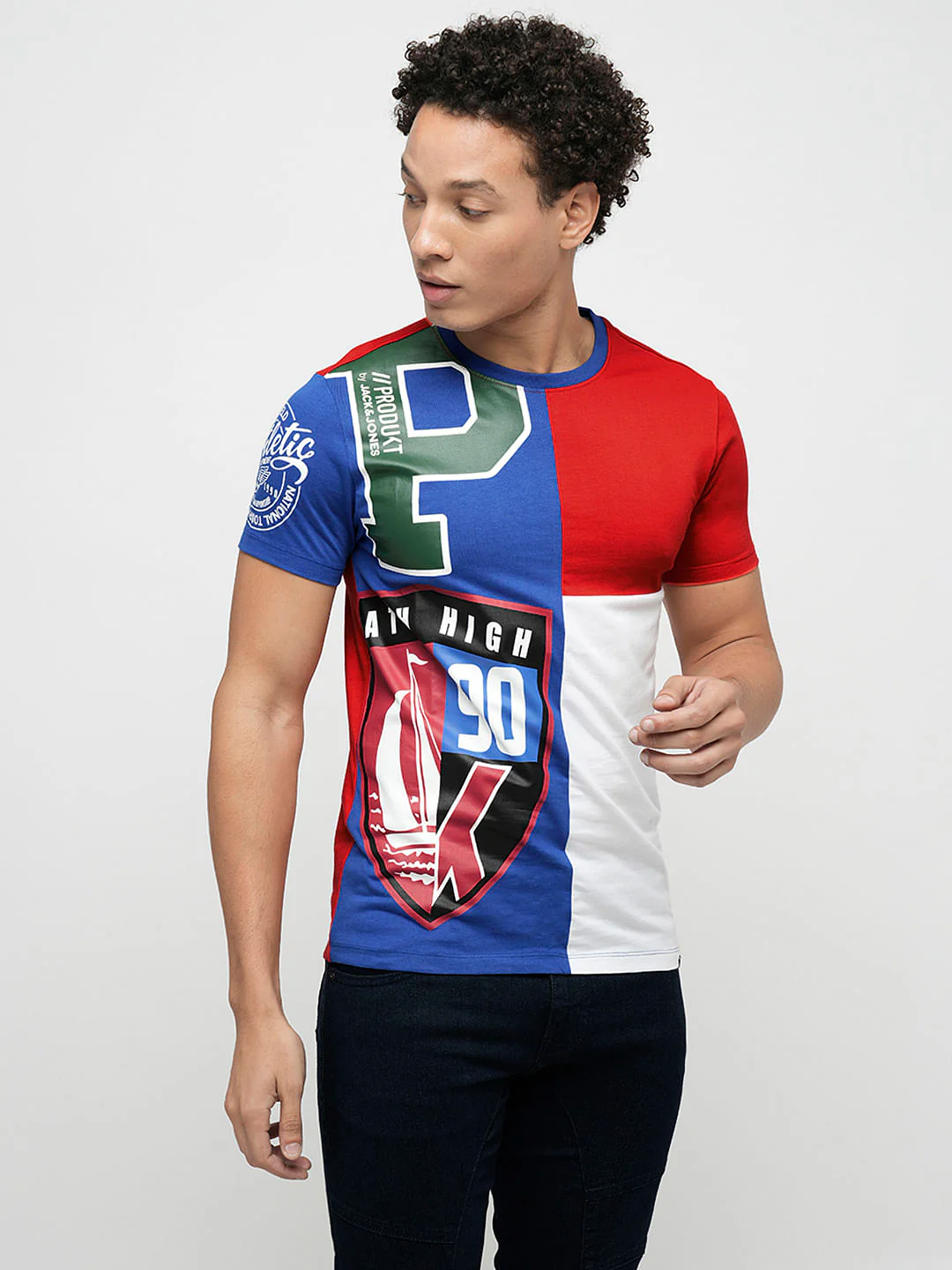 PRODUKT by JACK&JONES Red Colourblocked Crew Neck T-shirt - Image 2