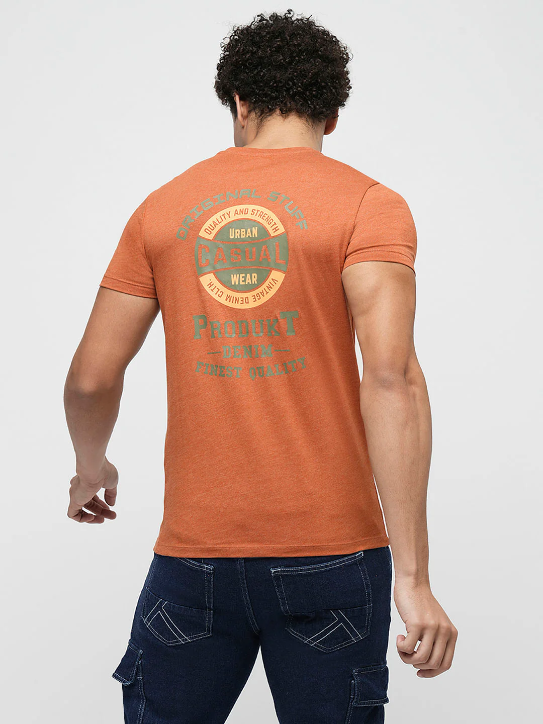 PRODUKT by JACK&JONES Brown Printed Crew Neck T-shirt - Image 4