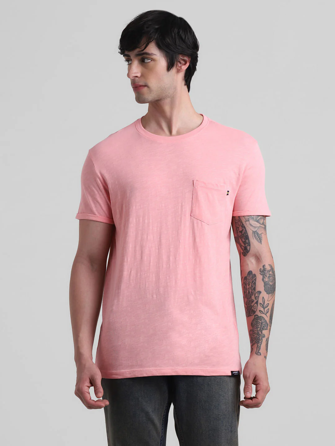 PRODUKT by JACK&JONES Pink Cotton Crew Neck T-shirt - Image 2