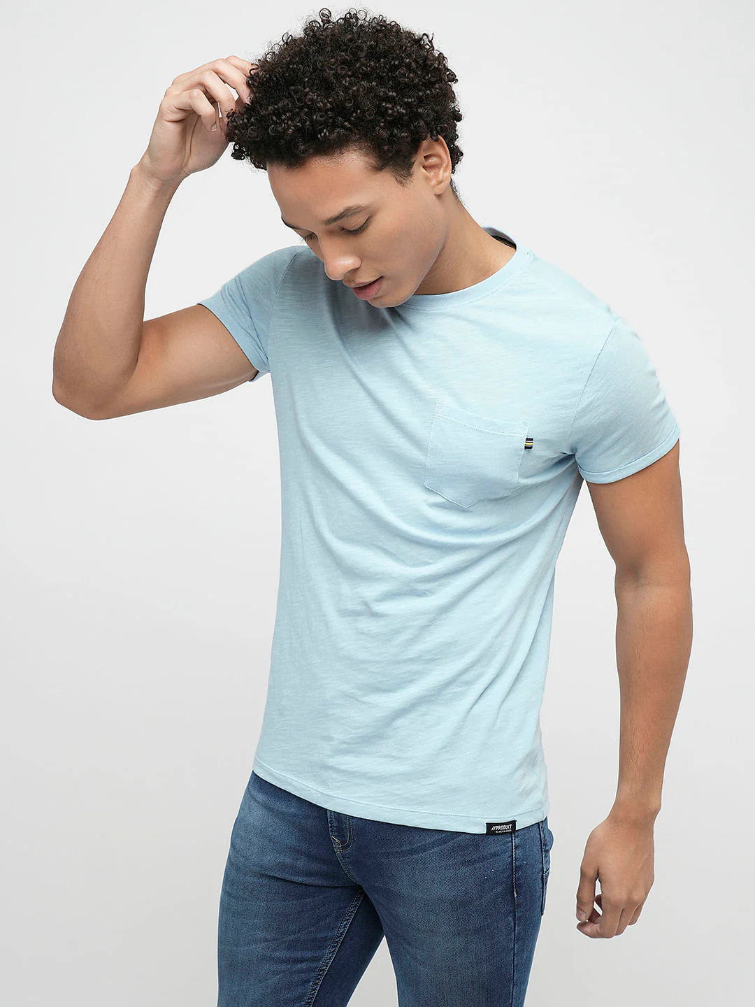PRODUKT by JACK&JONES Light Blue Cotton Crew Neck T-shirt - Image 3