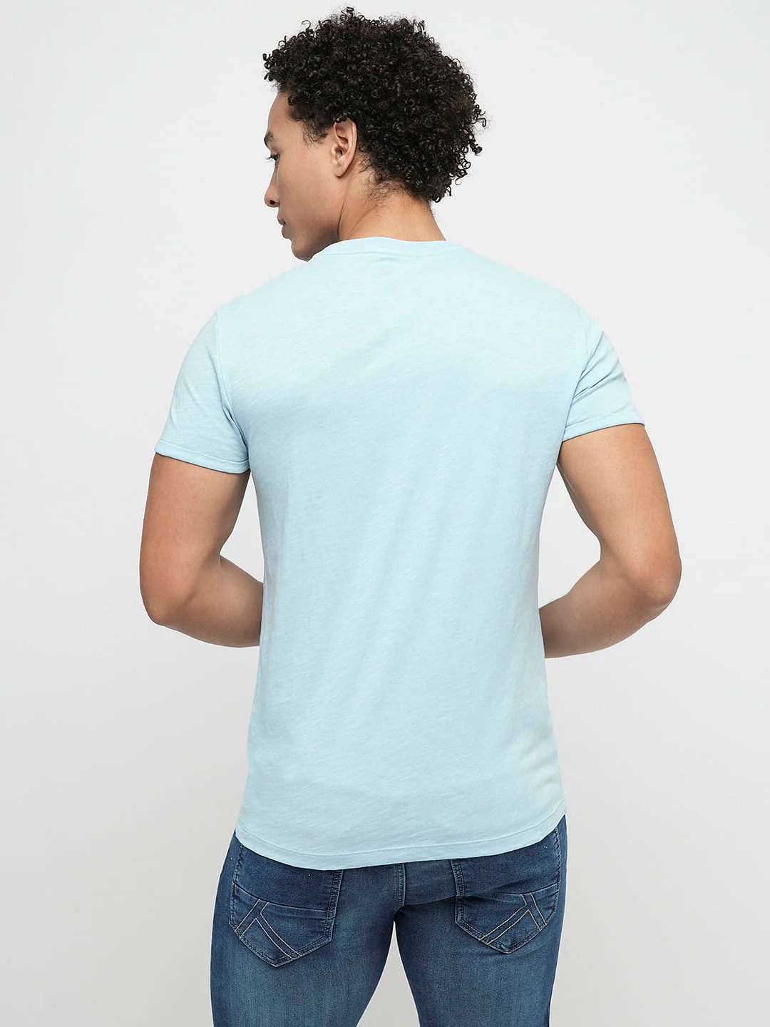 PRODUKT by JACK&JONES Light Blue Cotton Crew Neck T-shirt - Image 4