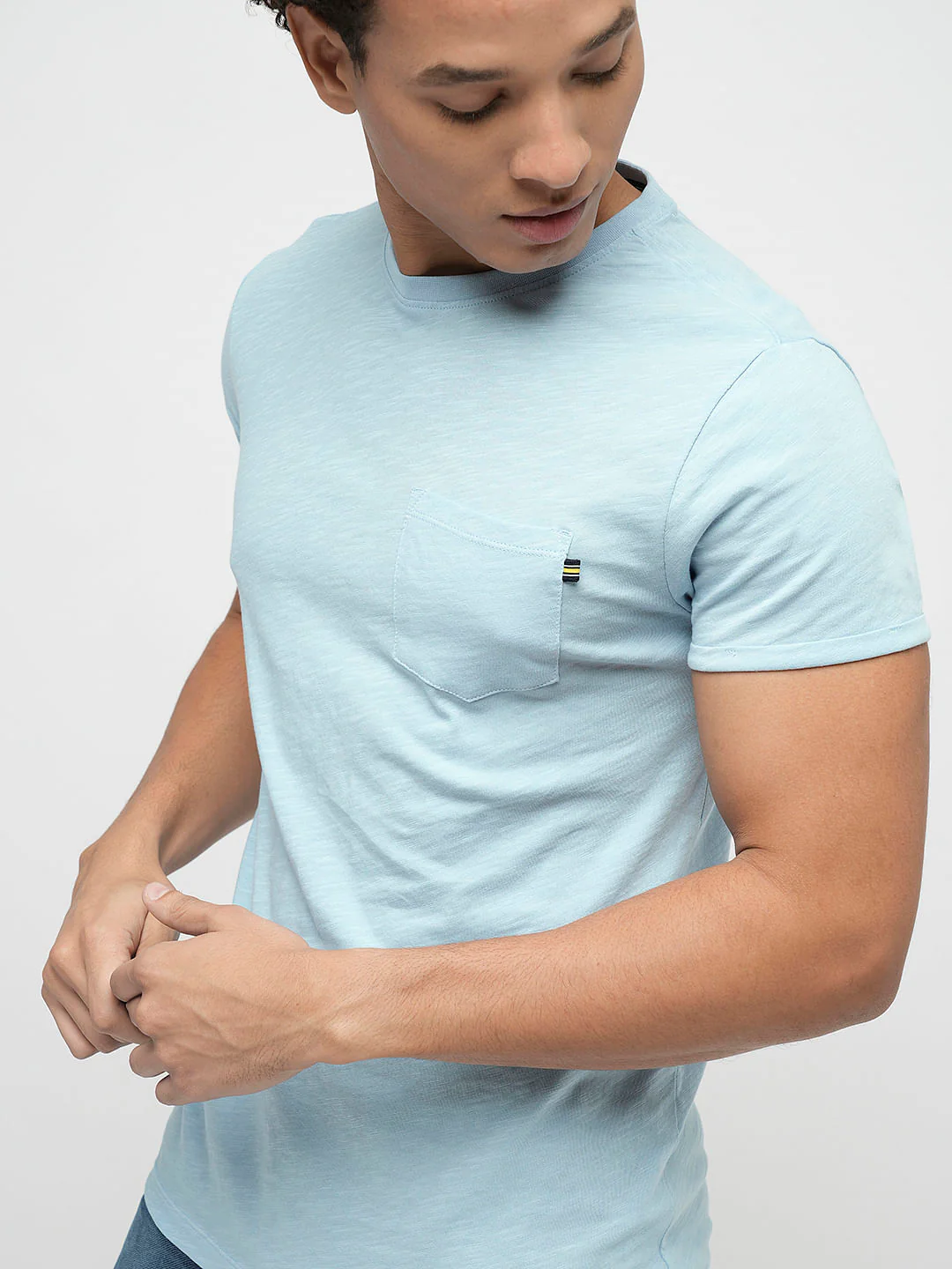 PRODUKT by JACK&JONES Light Blue Cotton Crew Neck T-shirt - Image 6