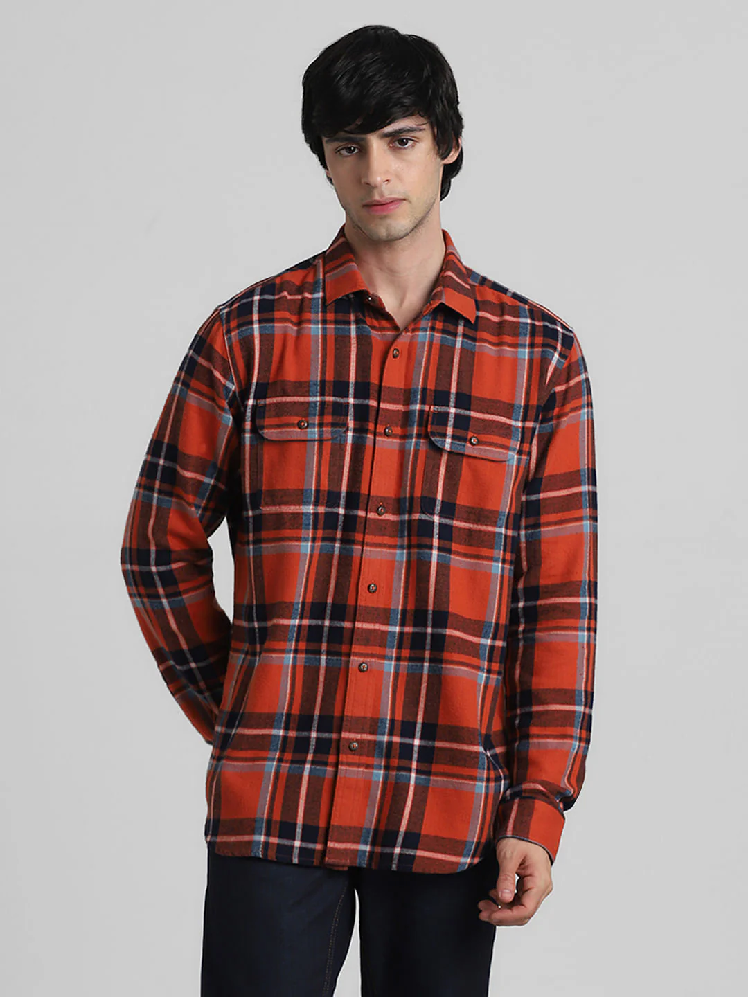 Brown Check Print Full Sleeves Shirt - Image 2