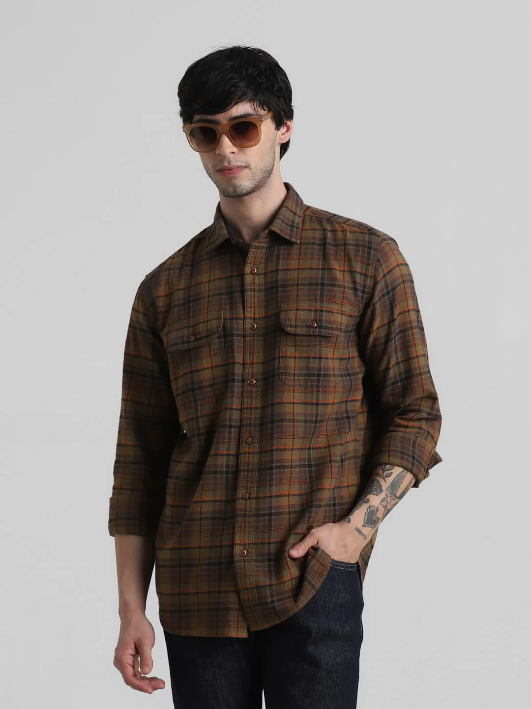 Green Check Print Full Sleeves Shirt
