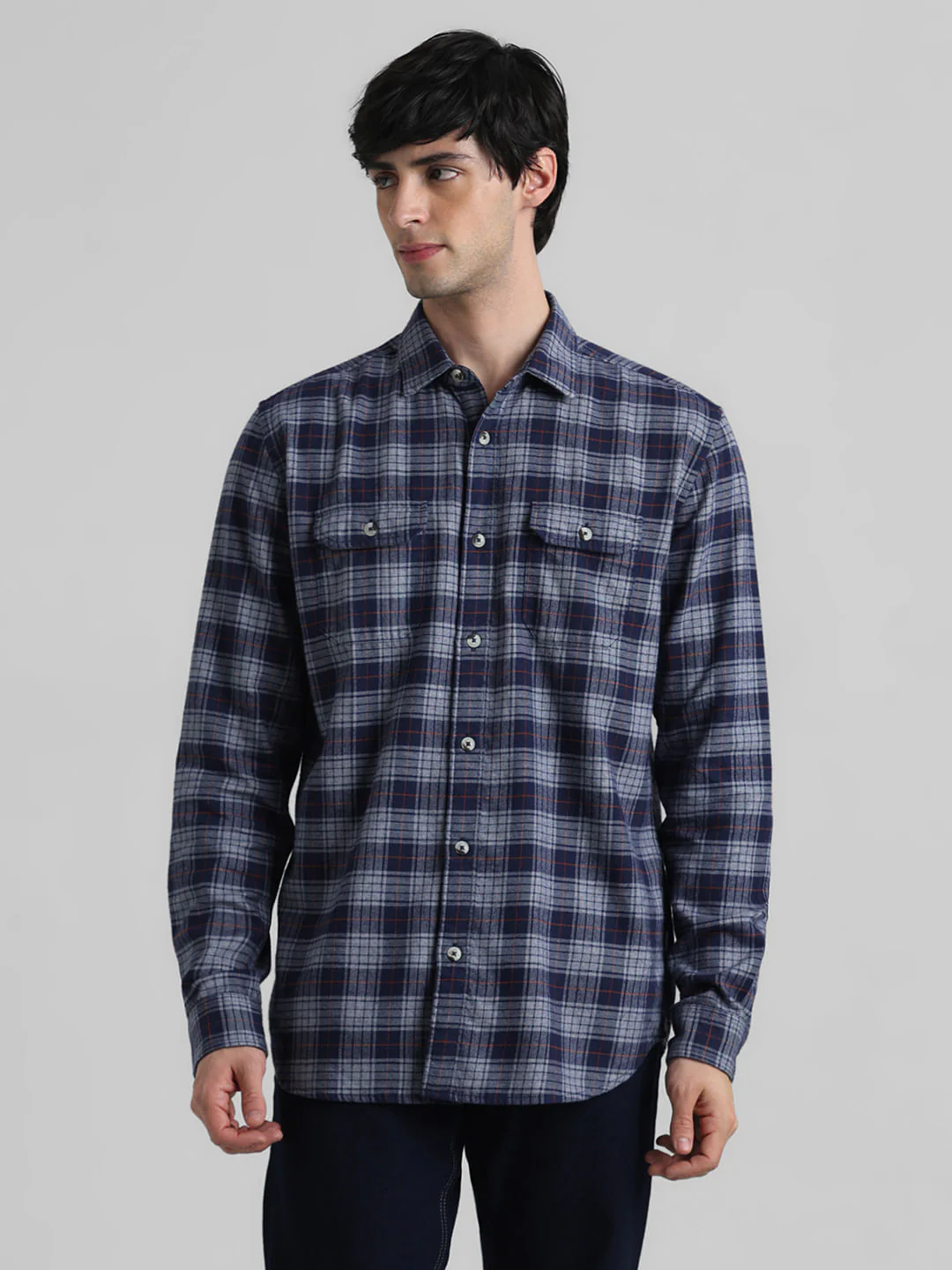 Dark Blue Check Print Shirt - Image 2