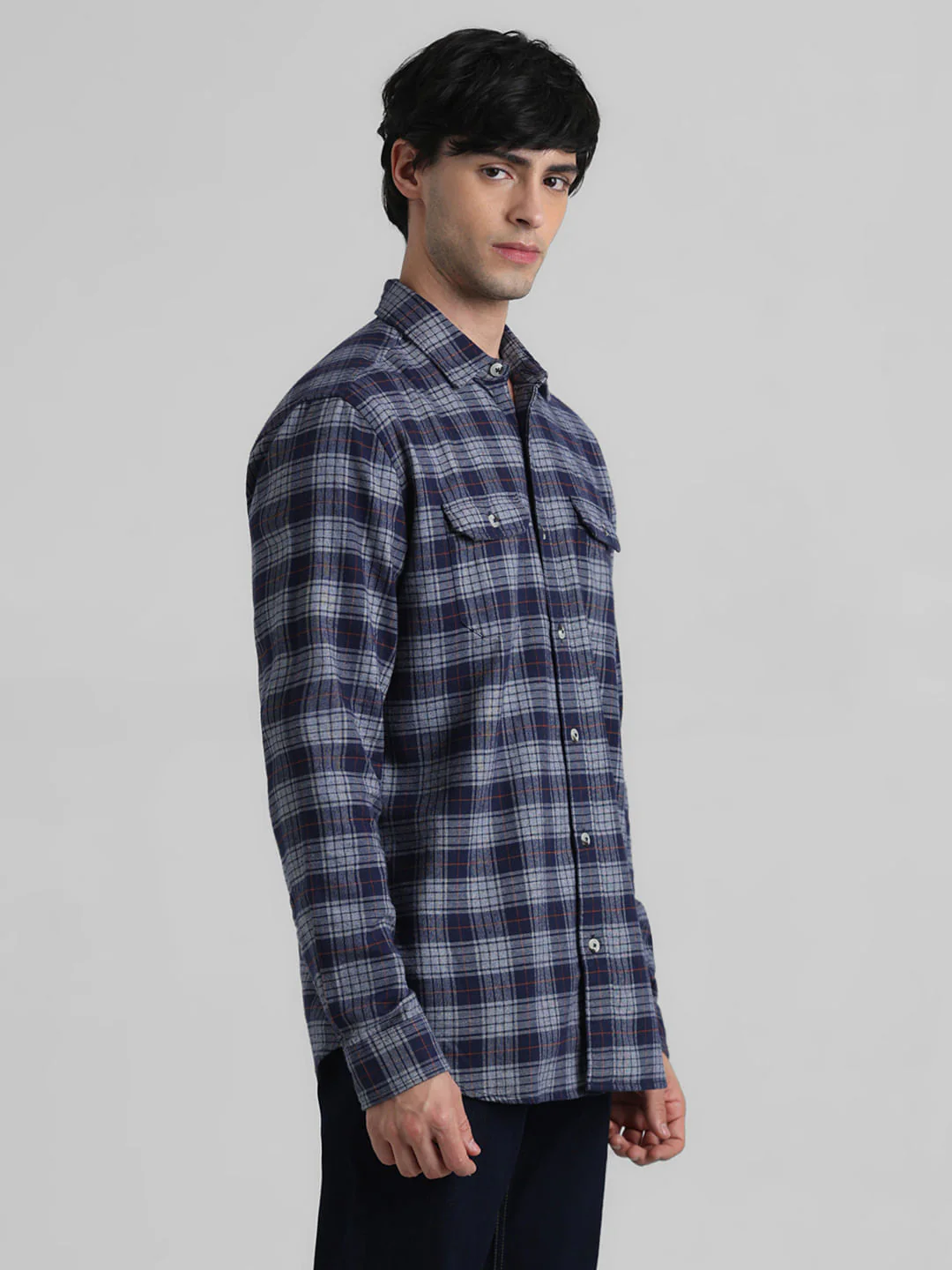Dark Blue Check Print Shirt - Image 3