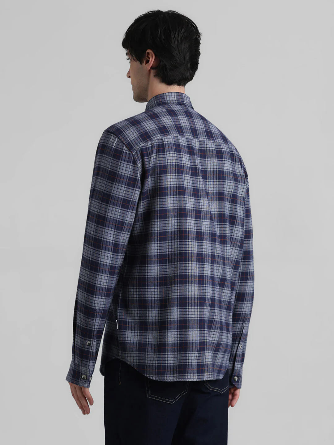 Dark Blue Check Print Shirt - Image 4