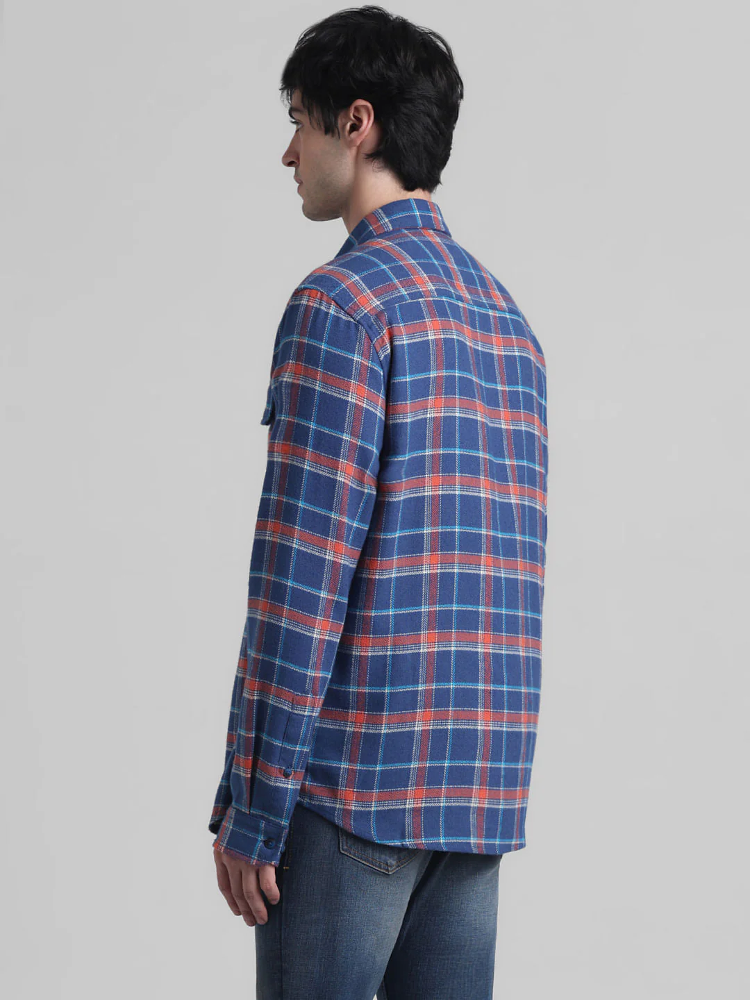 Dark Blue Check Cotton Shirt - Image 4