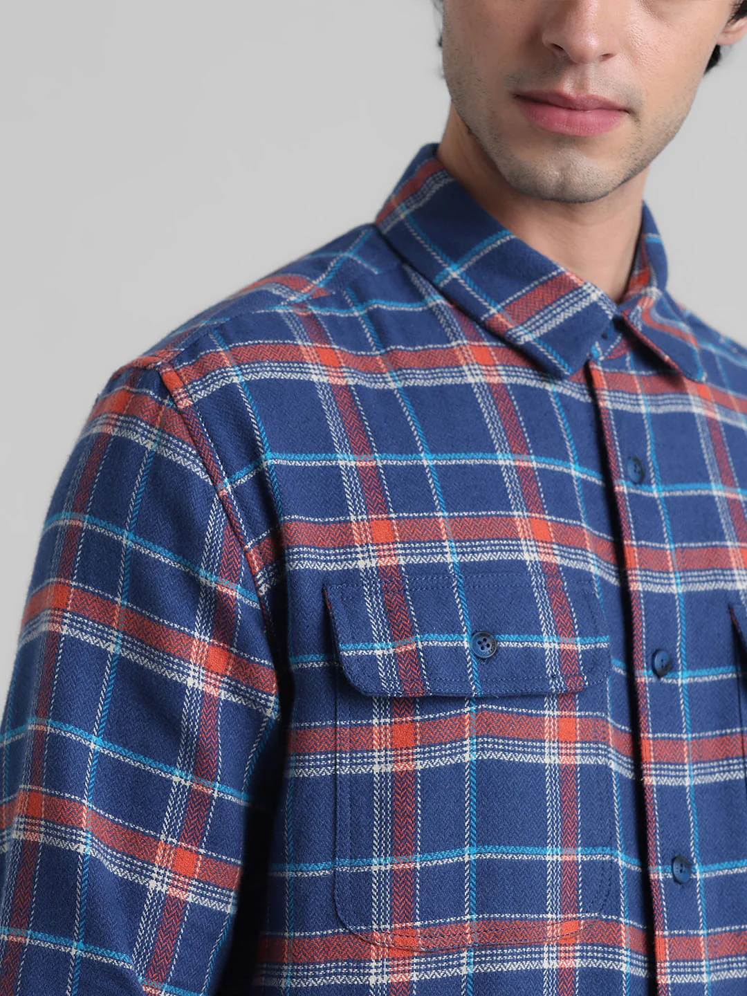 Dark Blue Check Cotton Shirt - Image 5