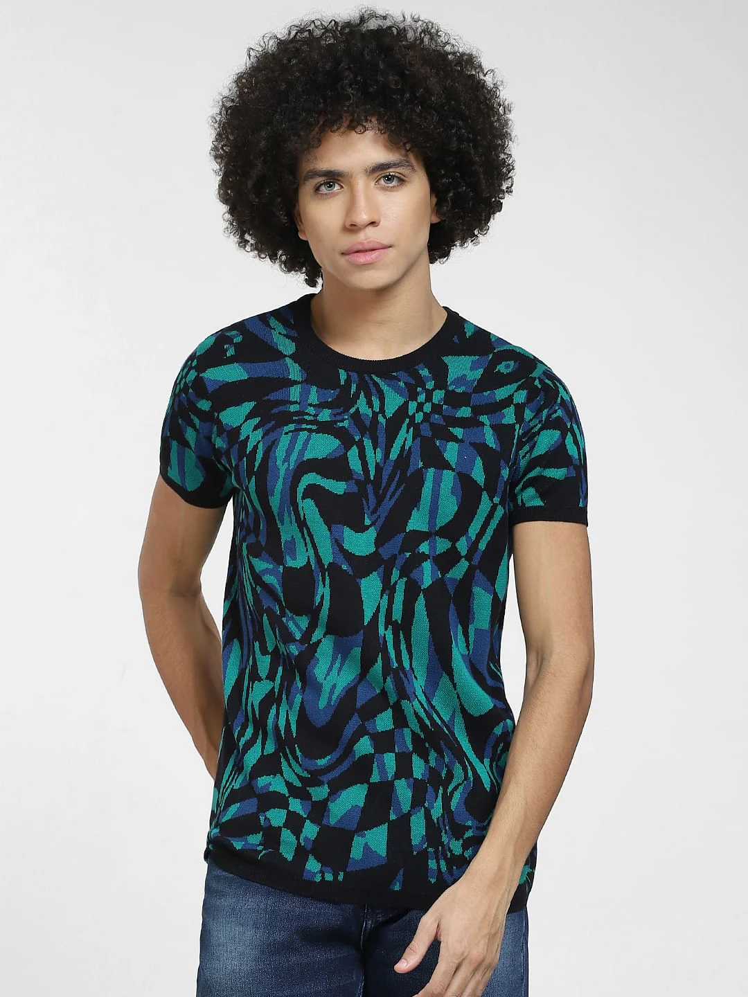 Black All Over Print Knit T-shirt - Image 2
