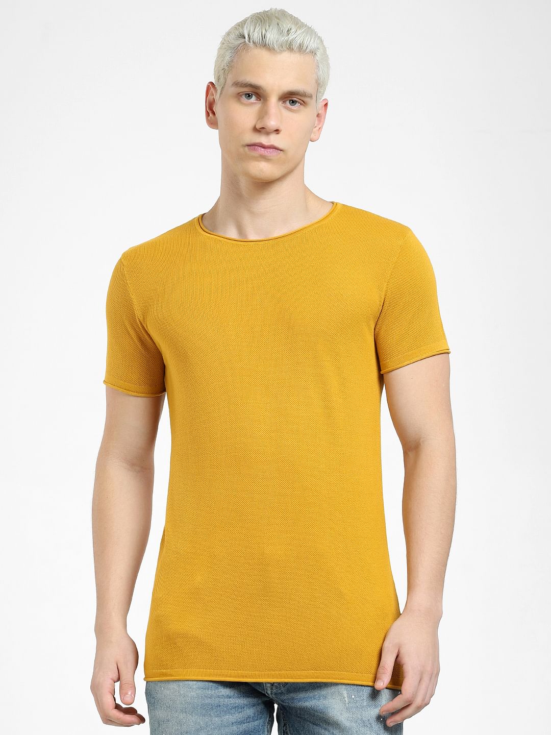 Mustard Knit Crew Neck T-shirt - Image 2