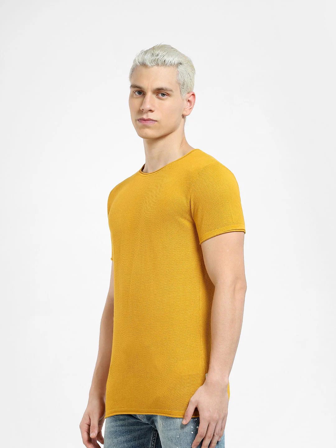 Mustard Knit Crew Neck T-shirt - Image 3