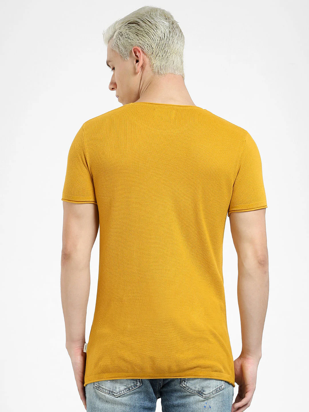 Mustard Knit Crew Neck T-shirt - Image 4