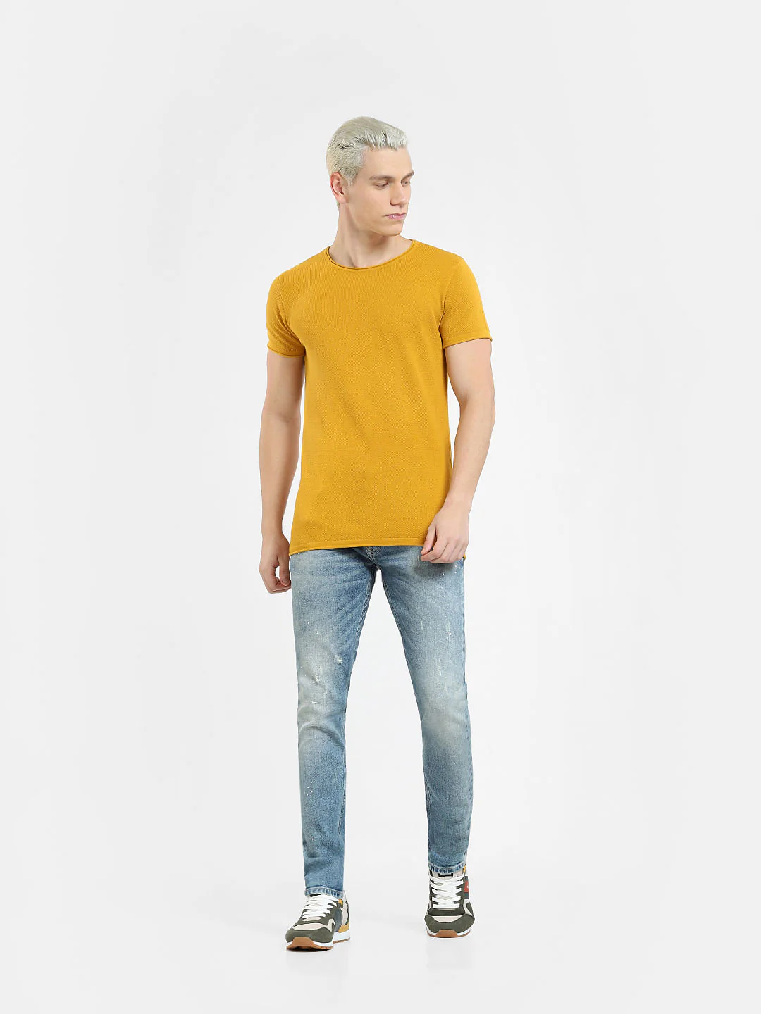 Mustard Knit Crew Neck T-shirt - Image 6