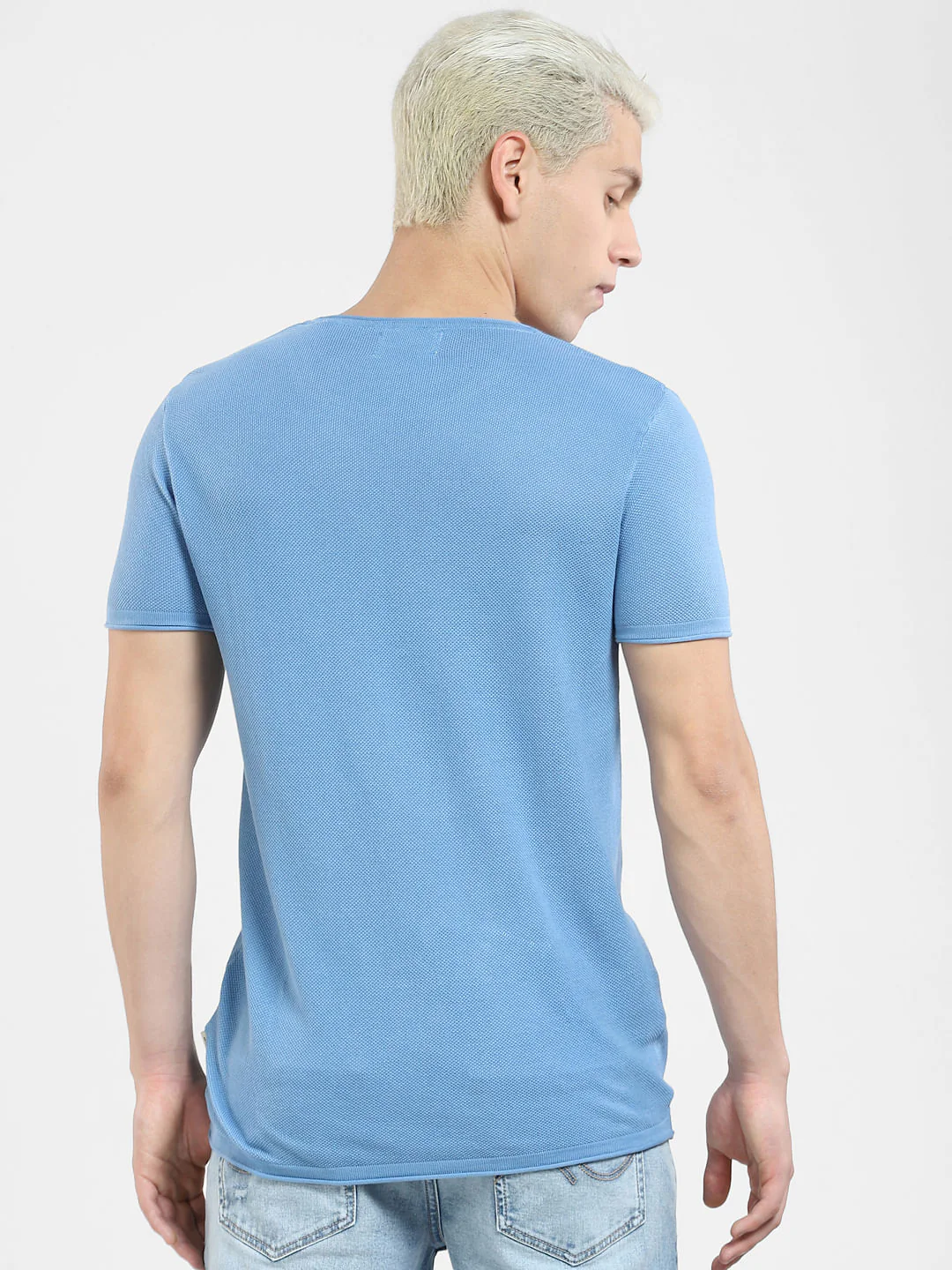 Blue Knit Crew Neck T-shirt - Image 4