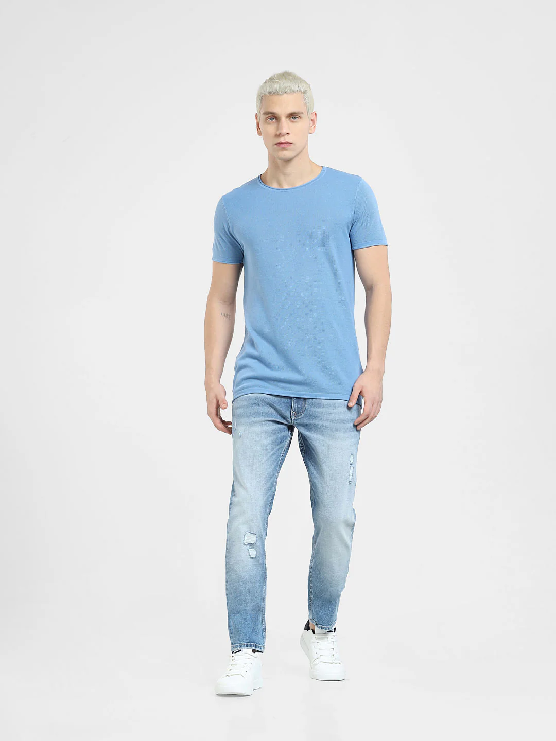 Blue Knit Crew Neck T-shirt - Image 6