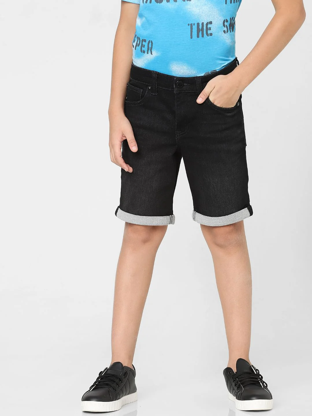 Boys Black Mid Rise Denim Shorts - Image 2