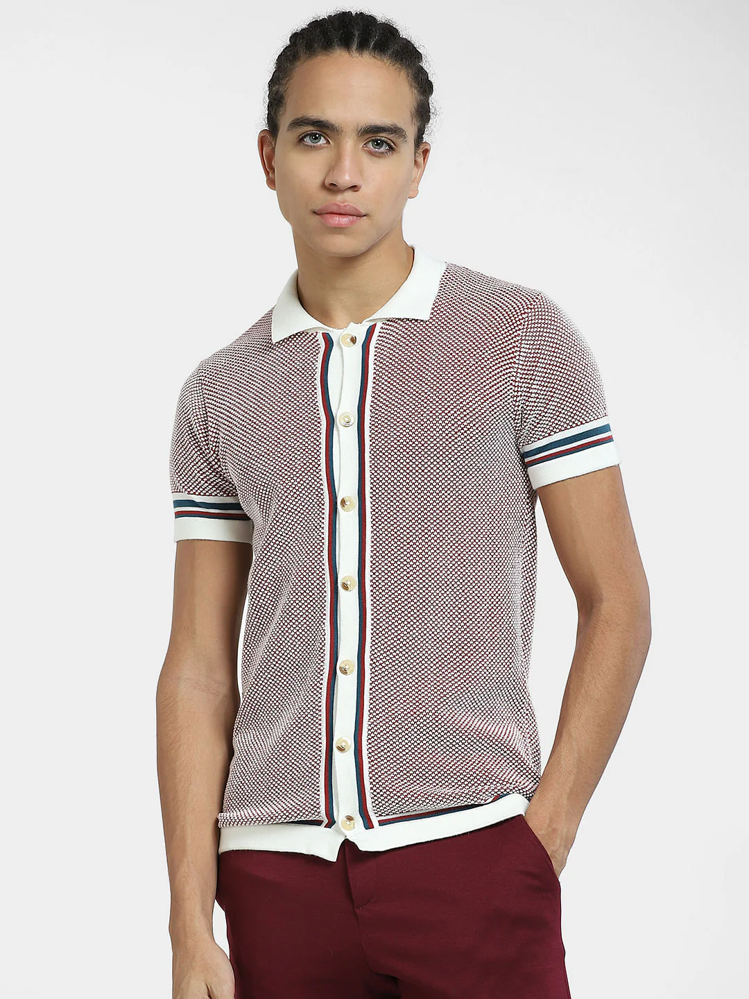 Purple Printed Front Open Polo T-shirt - Image 2
