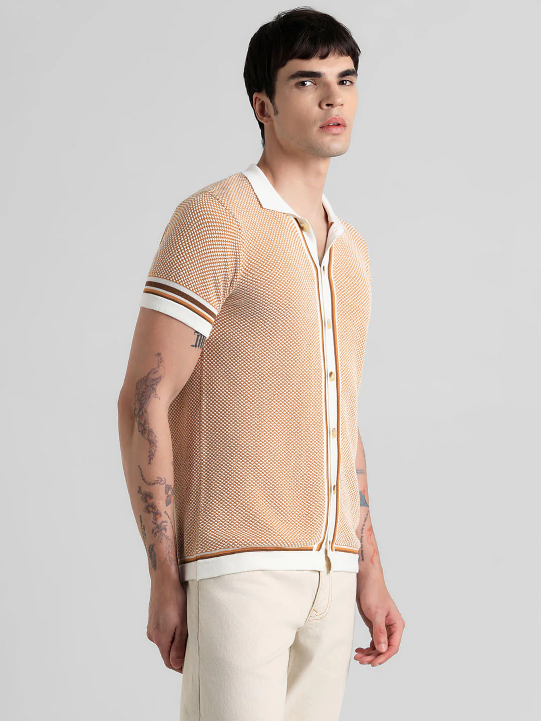 Yellow Knit Front Open Polo T-shirt - Image 3