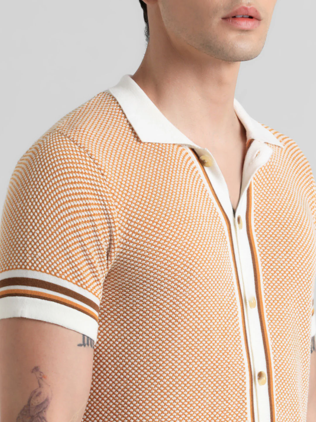 Yellow Knit Front Open Polo T-shirt - Image 5