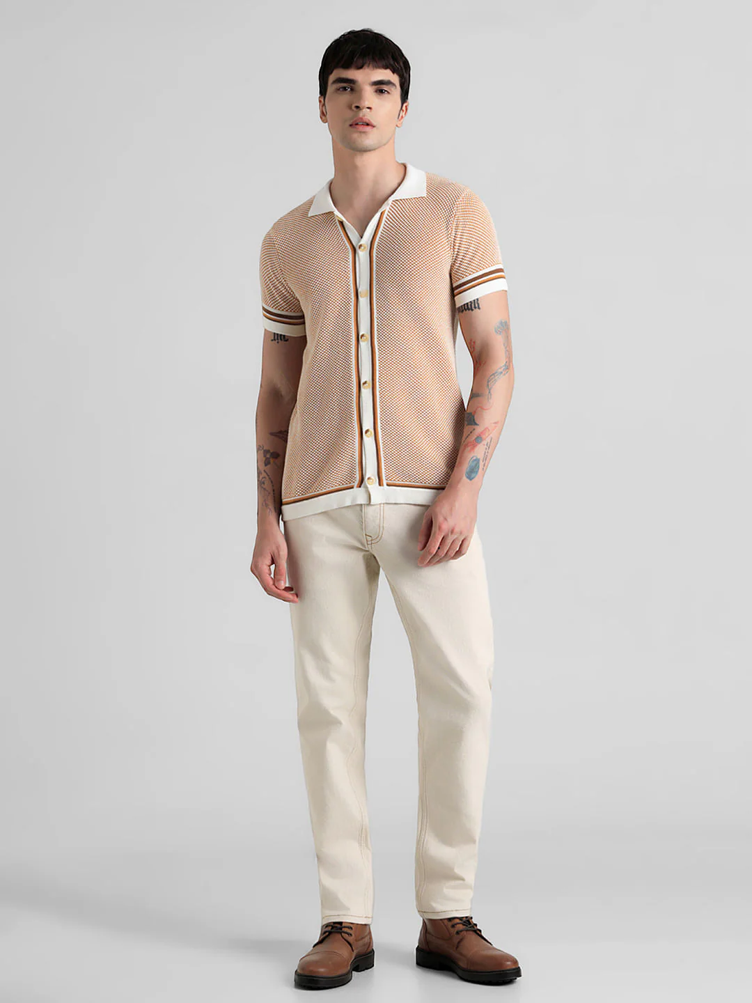 Yellow Knit Front Open Polo T-shirt - Image 6