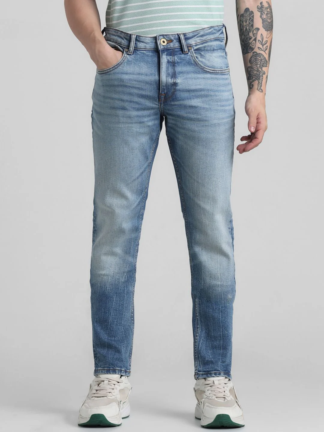 Blue Low Rise Washed Glenn Slim Fit Jeans