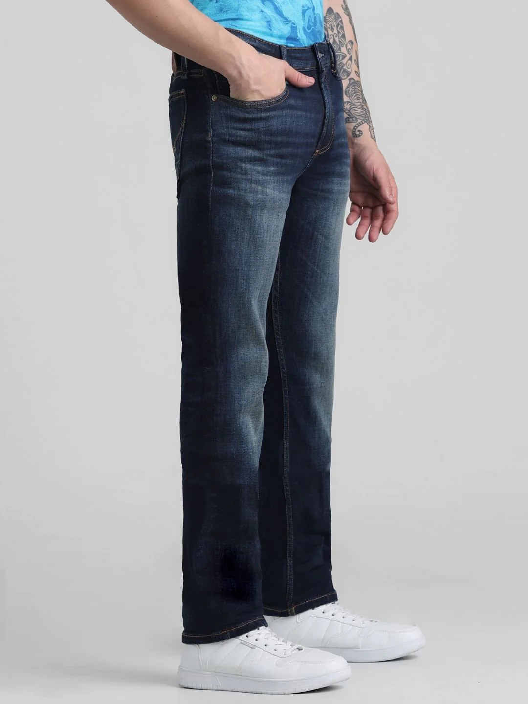 Dark Blue Mid Rise Washed Clark Regular Fit Jeans - Image 2