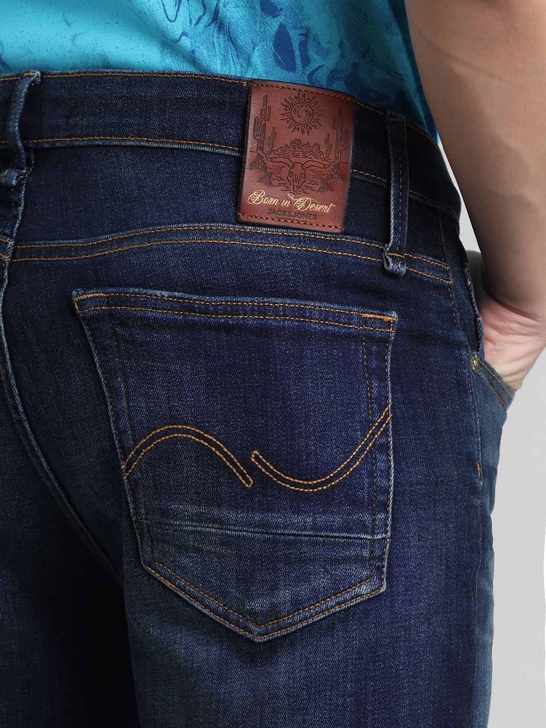 Dark Blue Mid Rise Washed Clark Regular Fit Jeans - Image 5