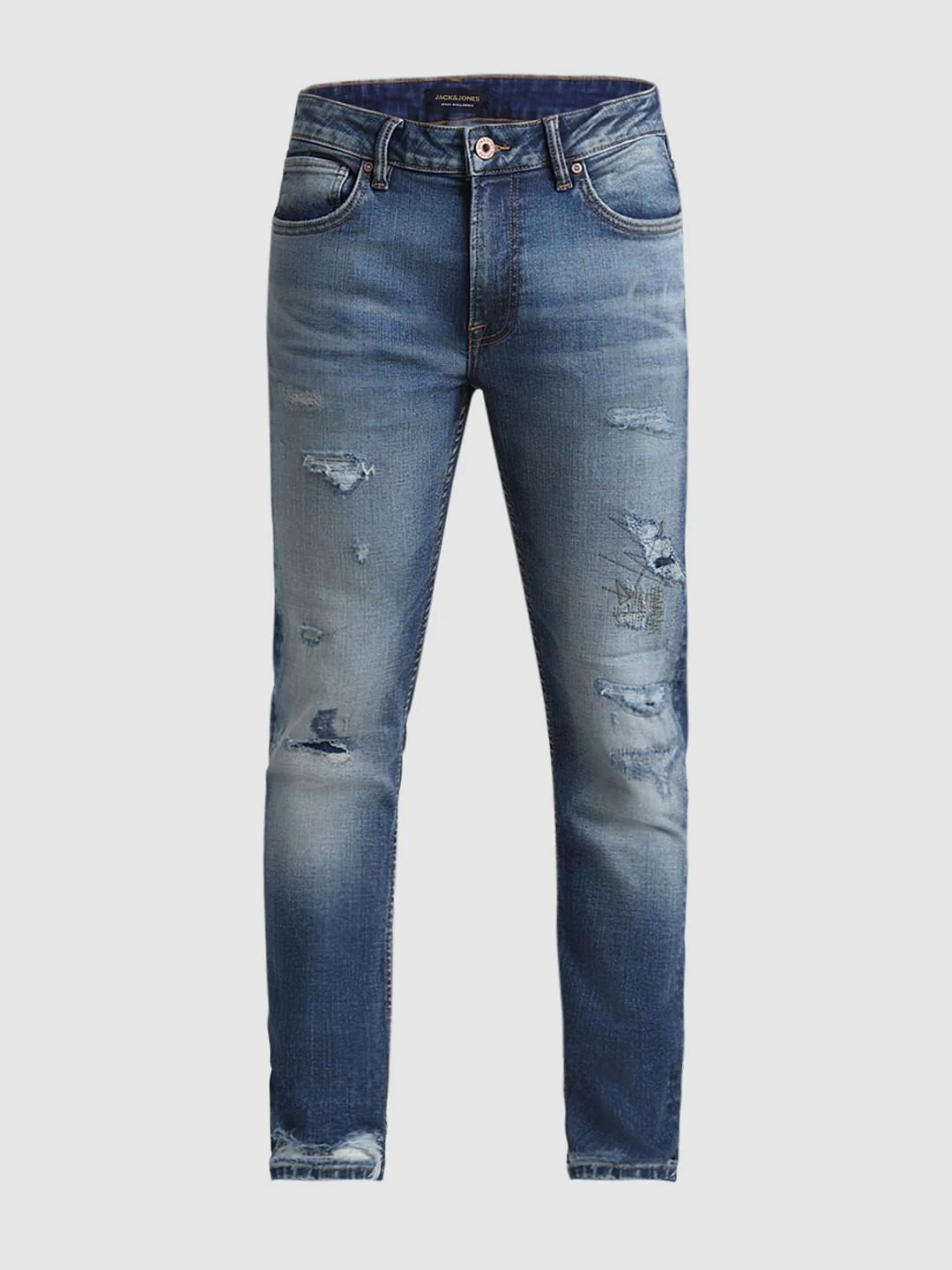 Dark Blue Low Rise Distressed Ben Skinny Jeans - Image 6
