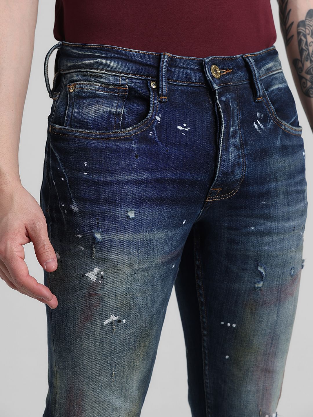 Dark Blue Low Rise Distressed Glenn Slim Fit Jeans - Image 4