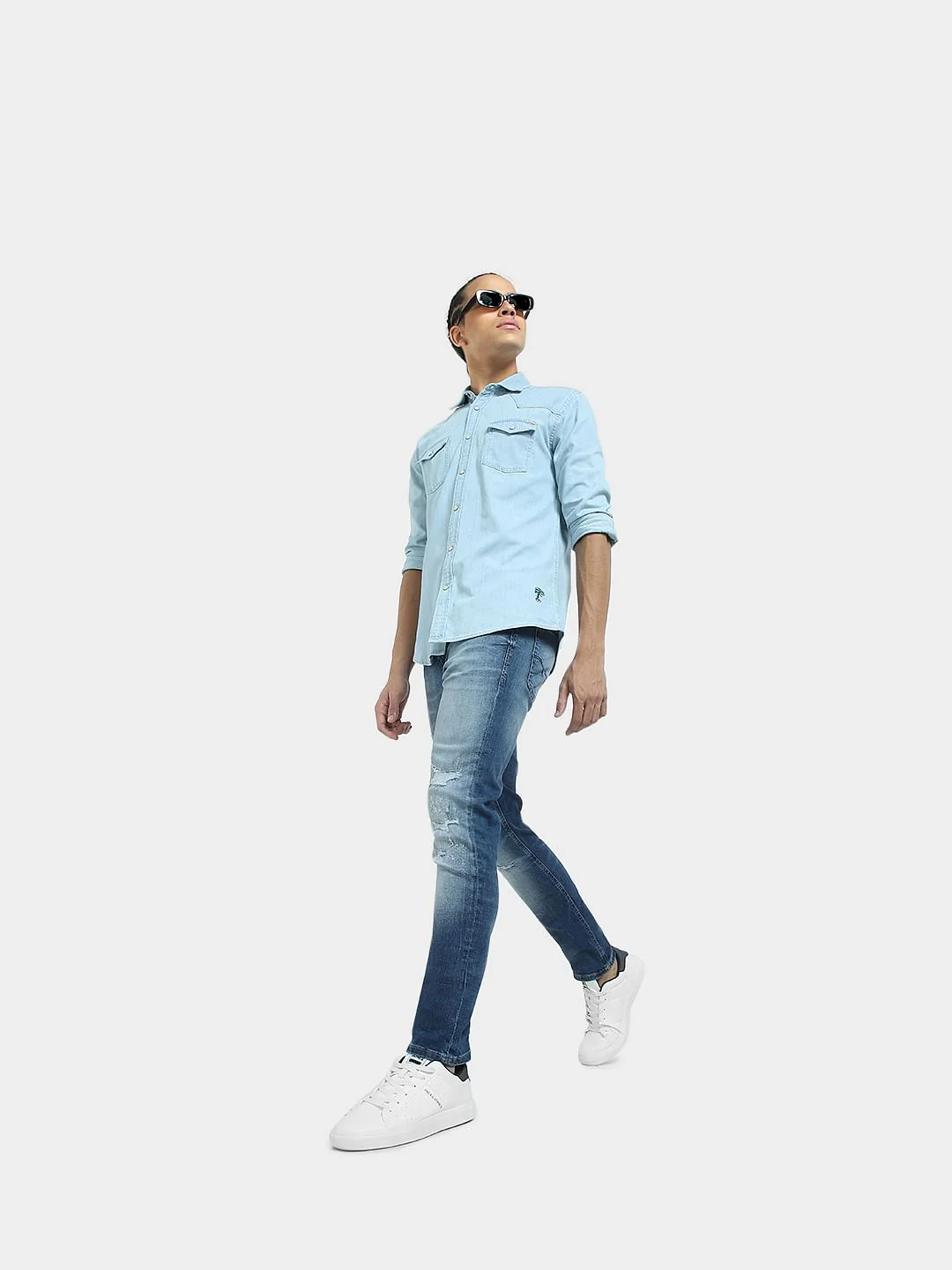 Blue Low Rise Distressed Liam Skinny Jeans