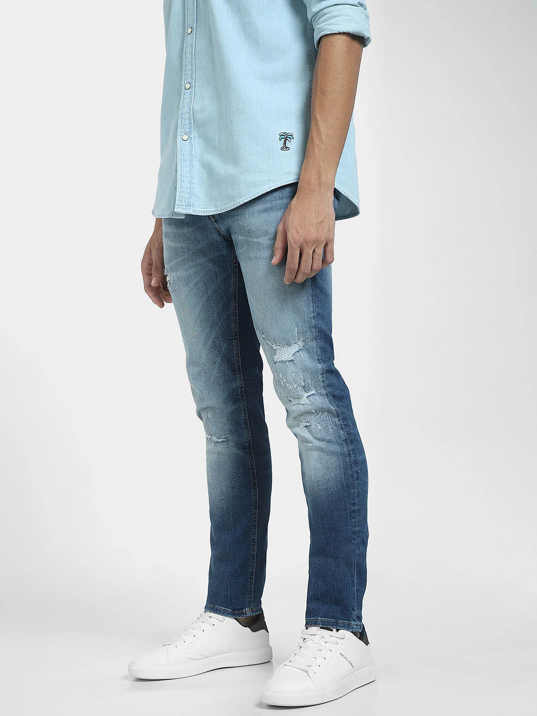 Blue Low Rise Distressed Liam Skinny Jeans - Image 3